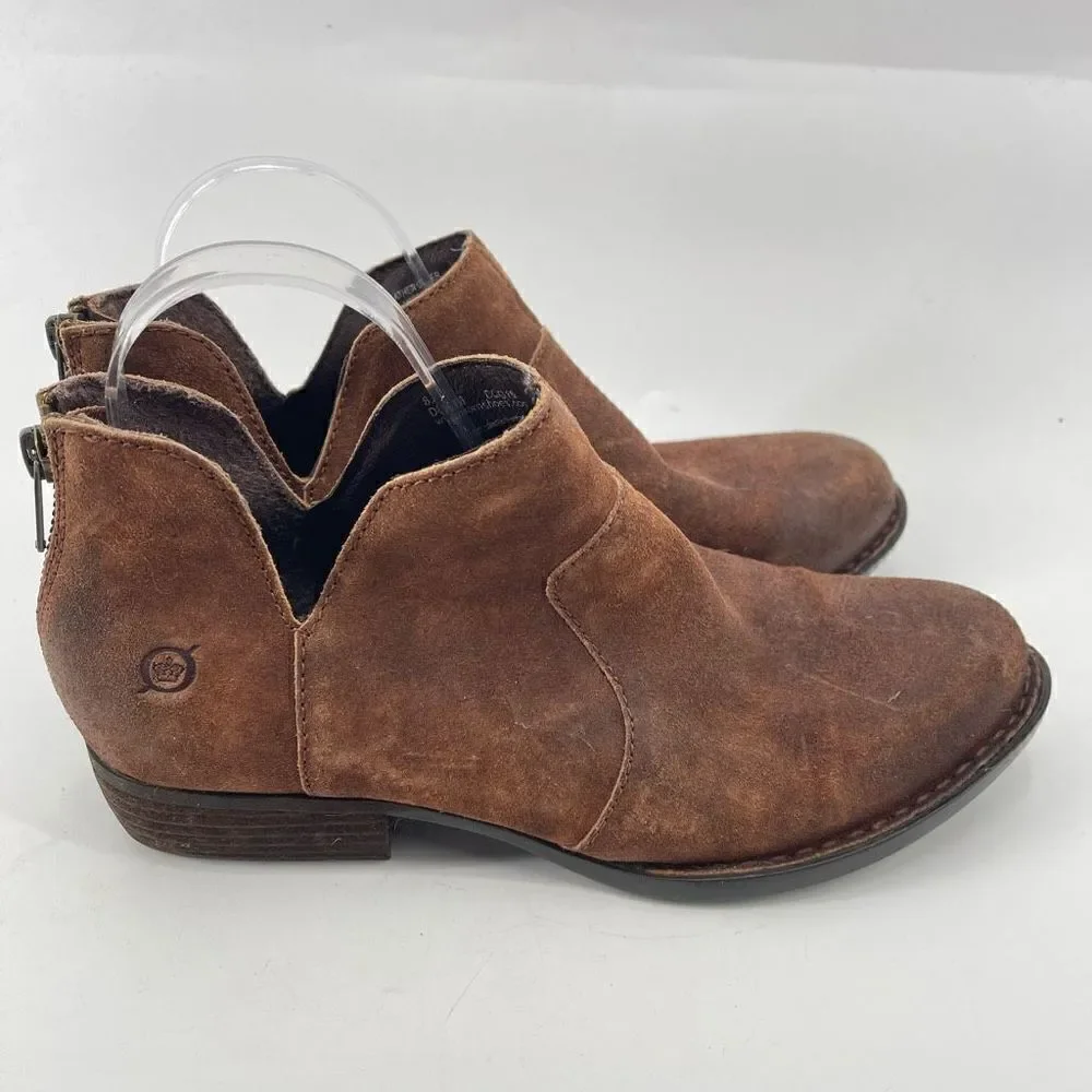 Born Womens Ankle Boots Suede Leather Back Zip Low Cut Brown Size 8.5 D89918